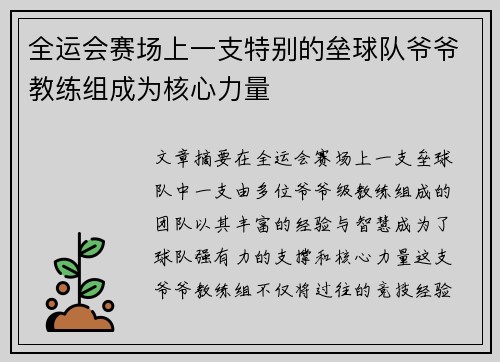 全运会赛场上一支特别的垒球队爷爷教练组成为核心力量